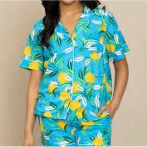 Print Fresh Organic Cotton Lemon Zest Short Sleeve Pajama Top - Size 1X